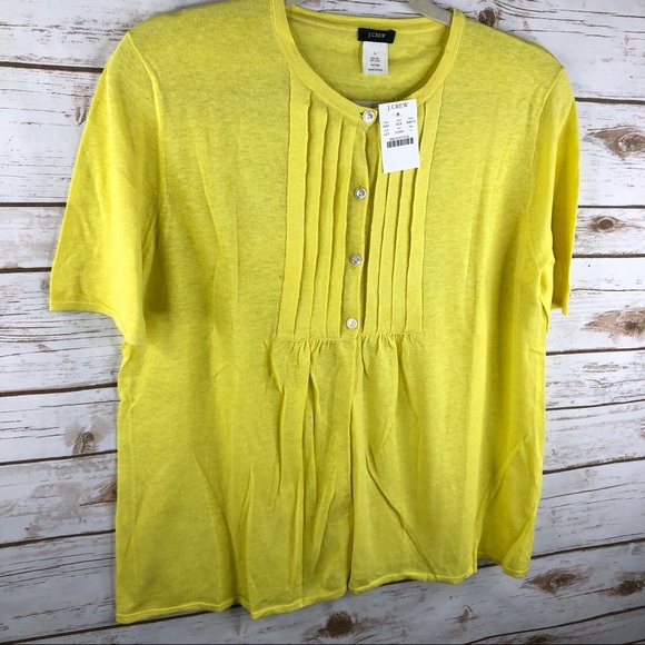 J. Crew yellow linen blend 1/2 button cardigan - Picture 2 of 8